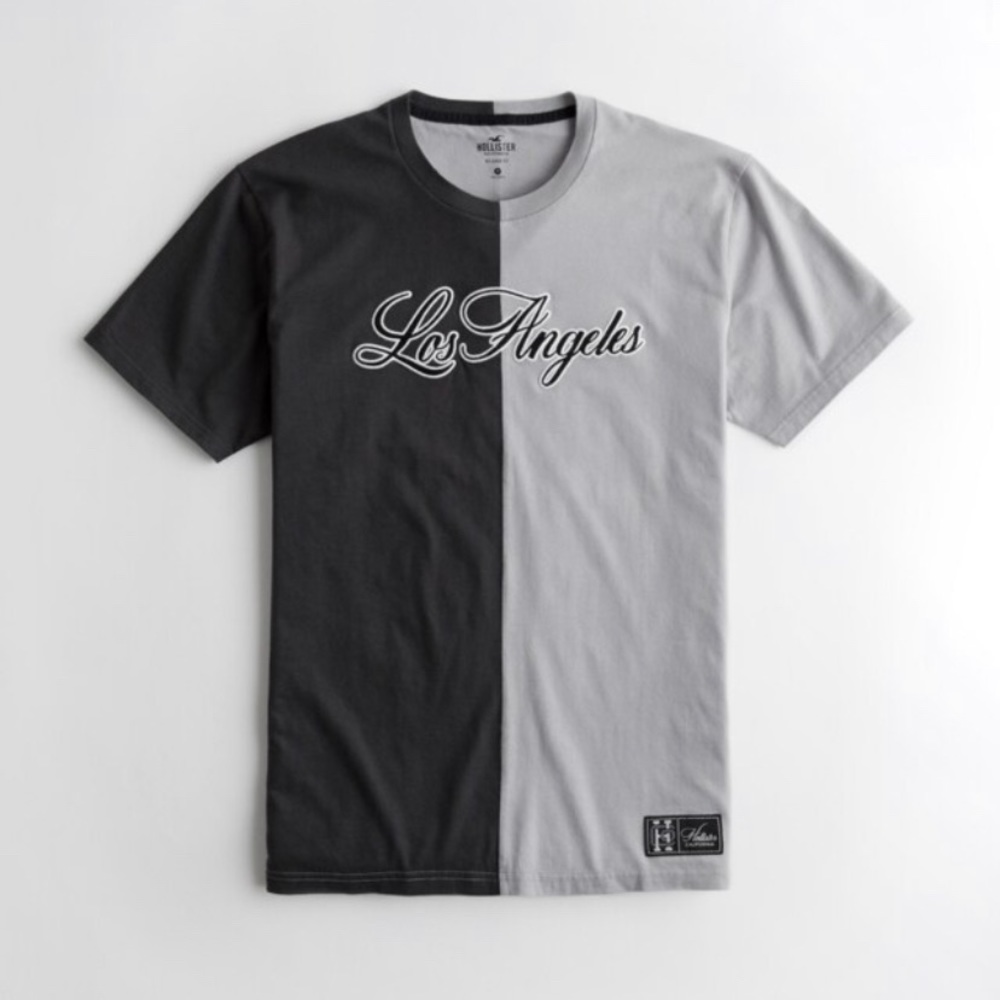 Hollister Color-block Embroided “Los Angeles” Logo Graphic Tee
